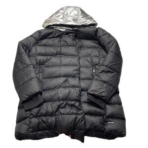 Calvin Klein Performance Puffer Jacket Womens Large Black Silver Hood Down Coat